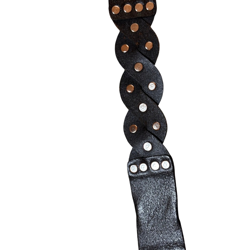 Unbranded Braided Leather Belt Women 36 Black Excellent Rhinestone Horseshoe - Picture 3 of 5